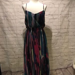 Spaghetti strap watercolor print maxi dress